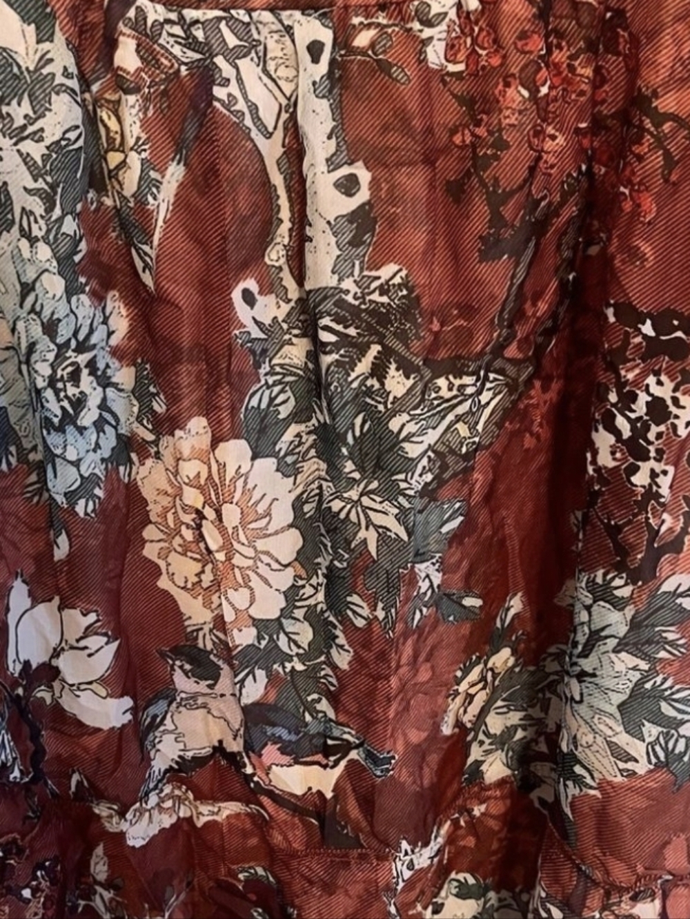 ANTHROPOLOGIE Hemant & Nandita Zeri Bird Floral Peasant Dress Rust Orange - Picture 6 of 12